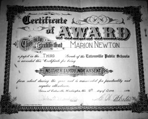 Perfect Attendance Award 1921