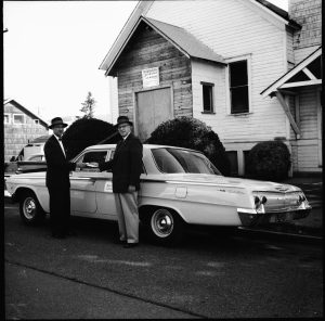 John Van Eaton & Hans Olson in front of Methodist Church 