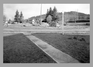 Homes in the upper left, and Tacoma Power sign to the right