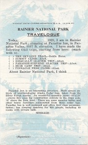 Rainier National Park Travelogue 1923, back pg. 