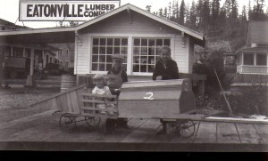 Kids and their go-kart outside the Eatonville Lumber Co. (ca. 1920s)