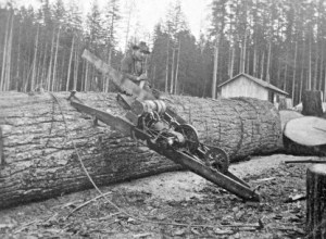 Eatonville Logger sitting beside his drag saw