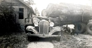 Logging truck accident, Center St. & Washington (ca. 1940s)